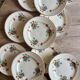 Set of 12 old flat plates with flower decorations - Salins