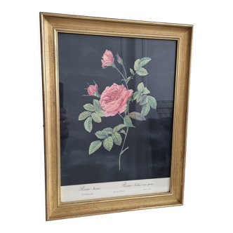 Tableau reproduction roses dans cadre doré vintage