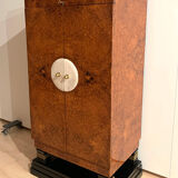 Art Deco Cabinet, Amboyna Roots, Leather and Brass, France, circa 1930