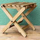 Folding slatted wood stool