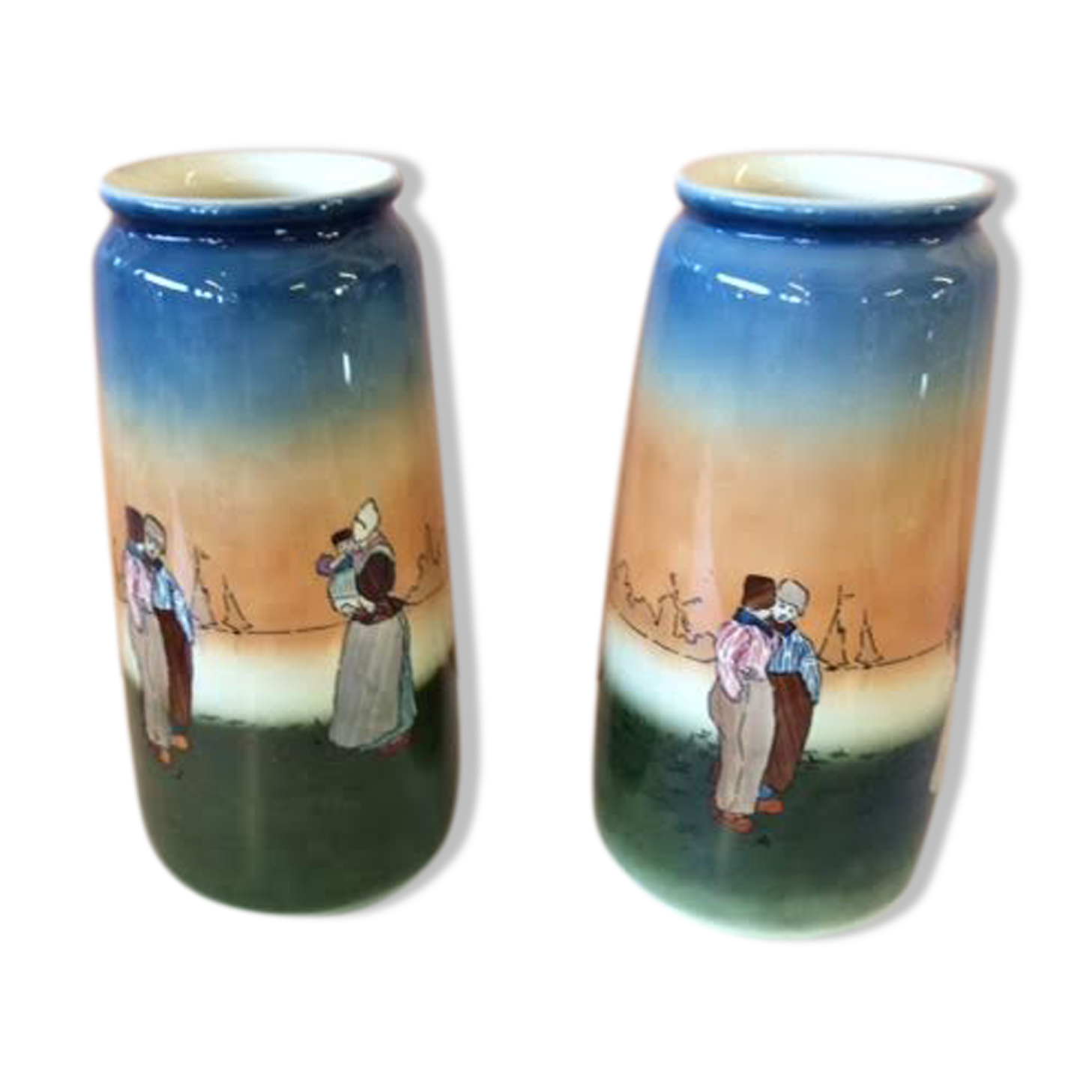 Pair of enamelled sandstone vases