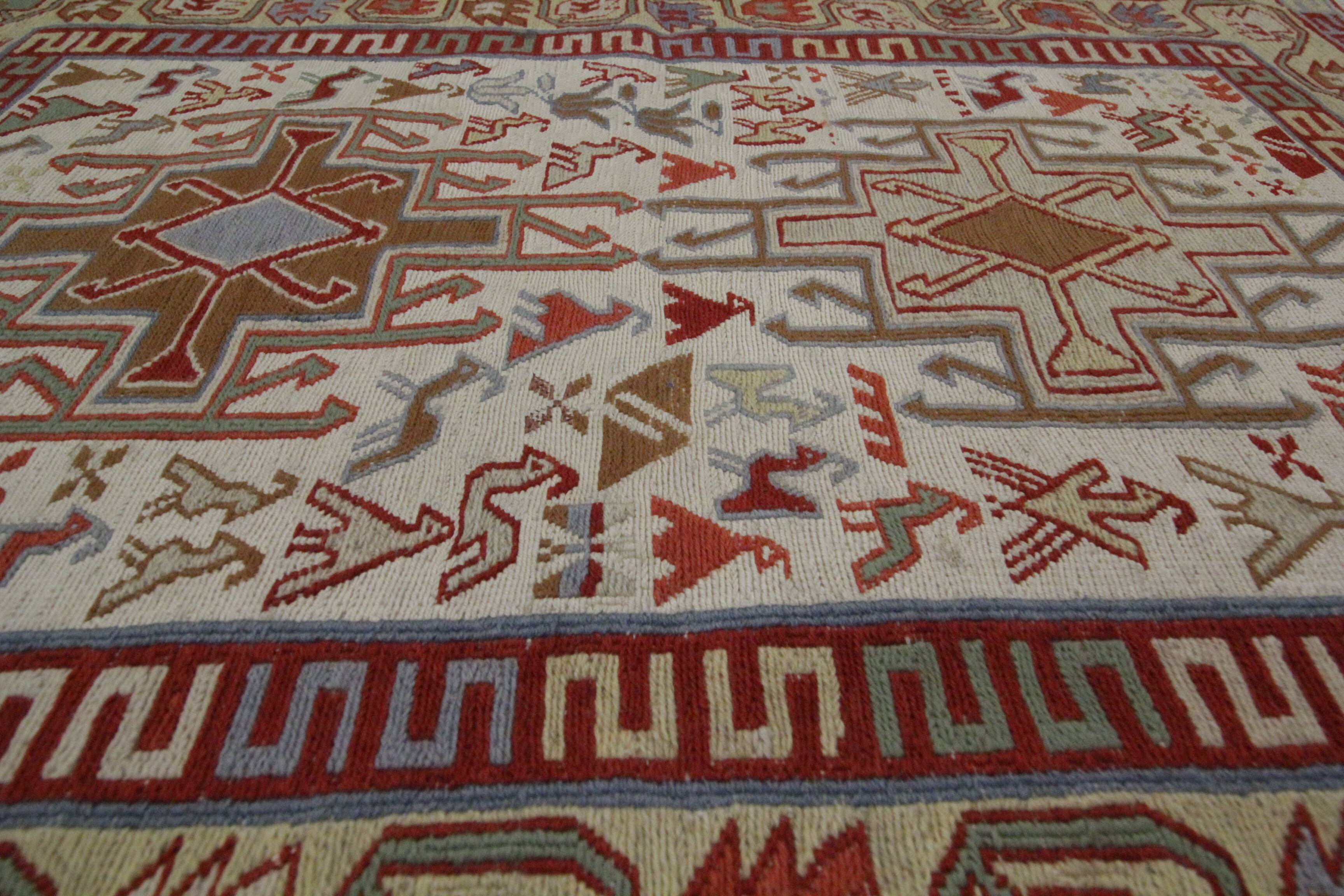 Handwoven Sumakh Kilim Rug, Wool & Silk Tribal Flatweave 103 x 73 cm