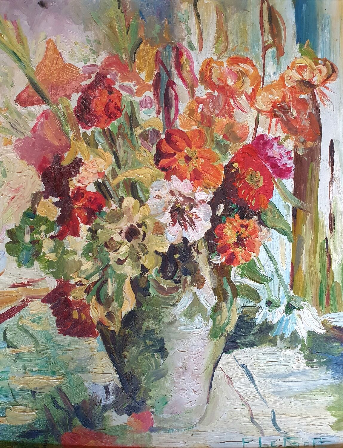 Old painting Summer bouquet signed Le Goff
