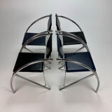 Set of 4 Postmodern Black and Blue and chrome tubular chairs, 1980s