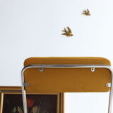 Pair of Eyrel 70s folding chairs in chrome metal and mustard fabric