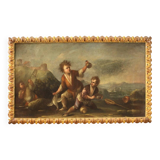 Painting oil on canvas landscape with children from the 18th century