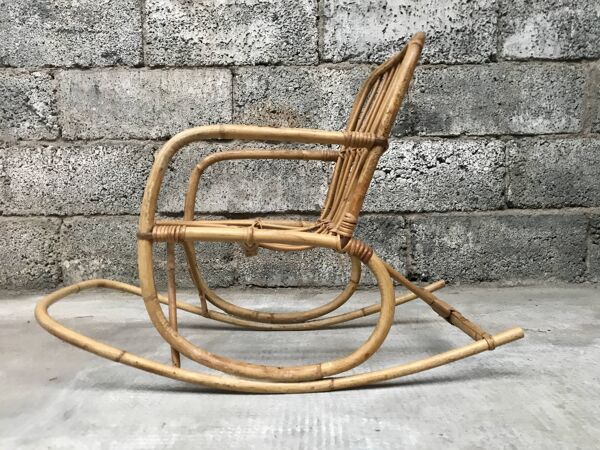 Rocking chair enfant en rotin bambou 1960