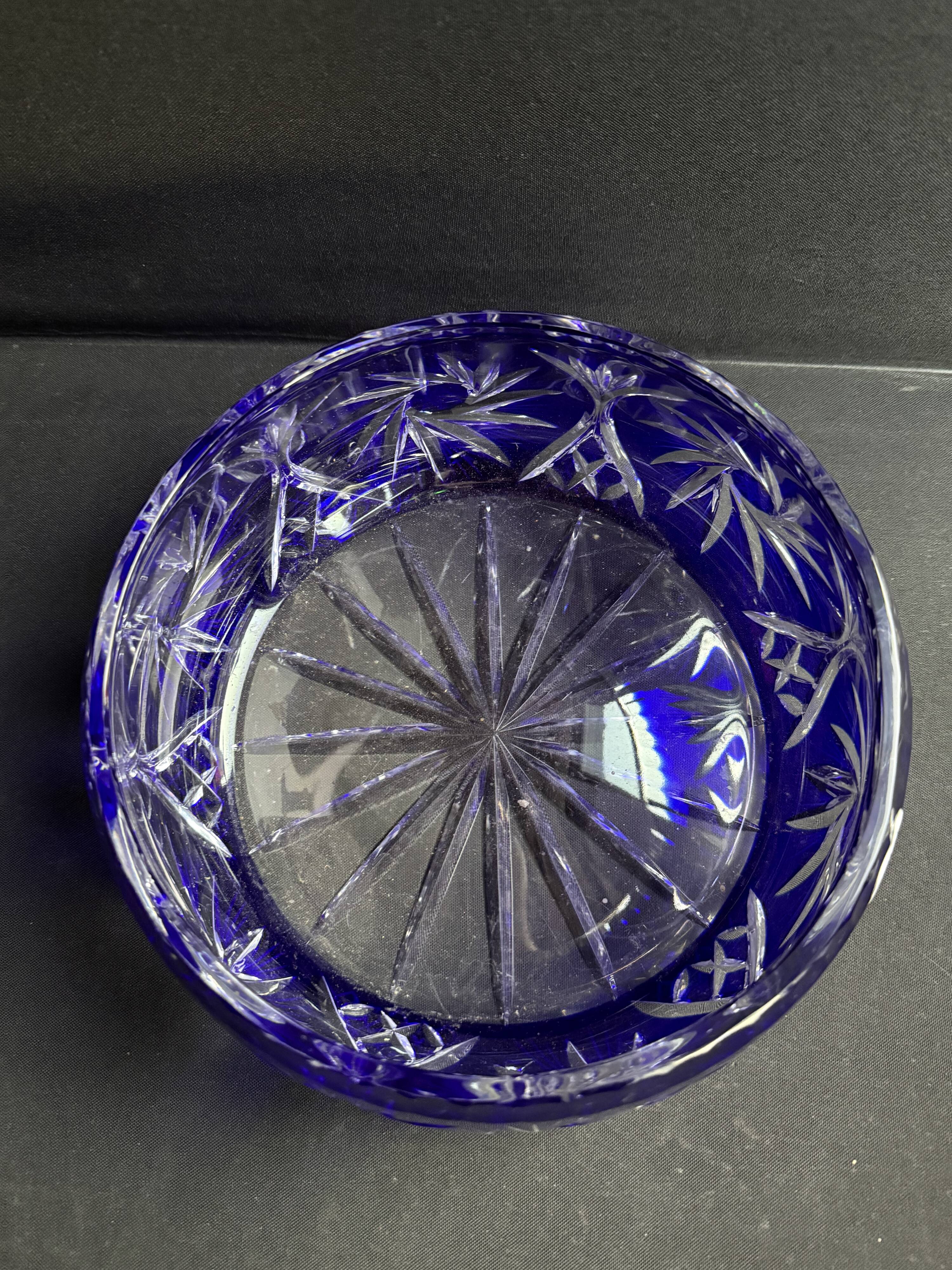 Cobalt blue cut crystal salad bowl – irena poland