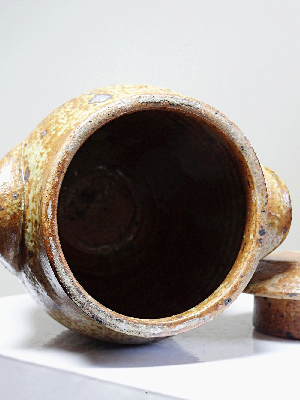 Decorative pot for spices in vintage Baudat style glazed artisanal stoneware.