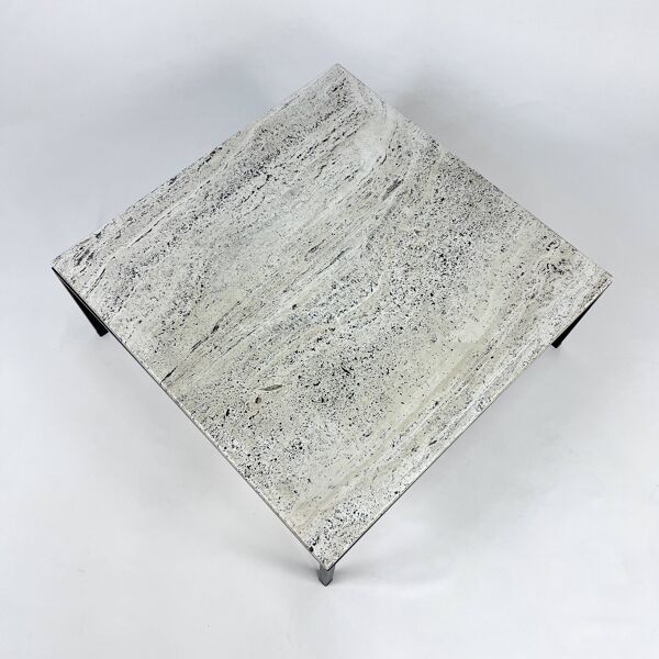 Table basse minimaliste vintage en acier et travertin, 1960s