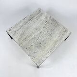 Mid Century Minimalistic Steel and Travertine Coffee Table, 1960s
