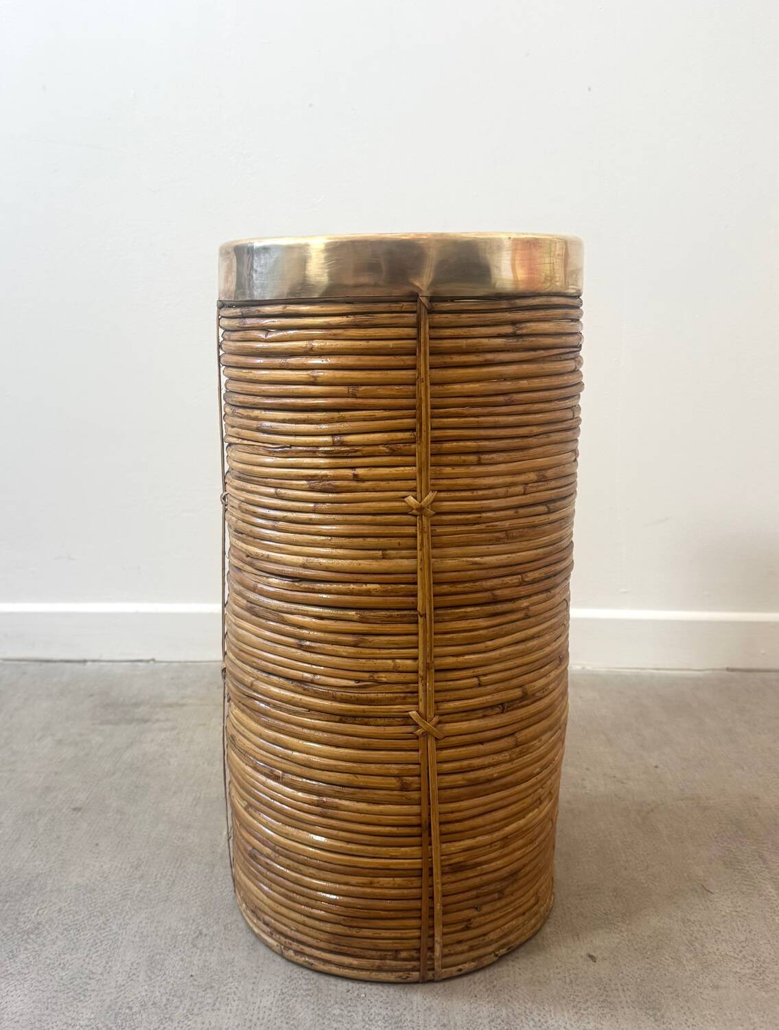 Basket - umbrella stand - plant pot cover in rattan and brass