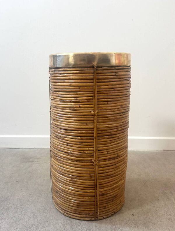 Corbeille - porte parapluie- cache pot en rotin et laiton