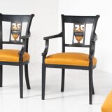 Set of 2 Black and Gold Armchairs and 4 Chairs, Empire style
