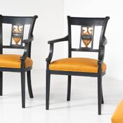 Set of 2 Black and Gold Armchairs and 4 Chairs, Empire style