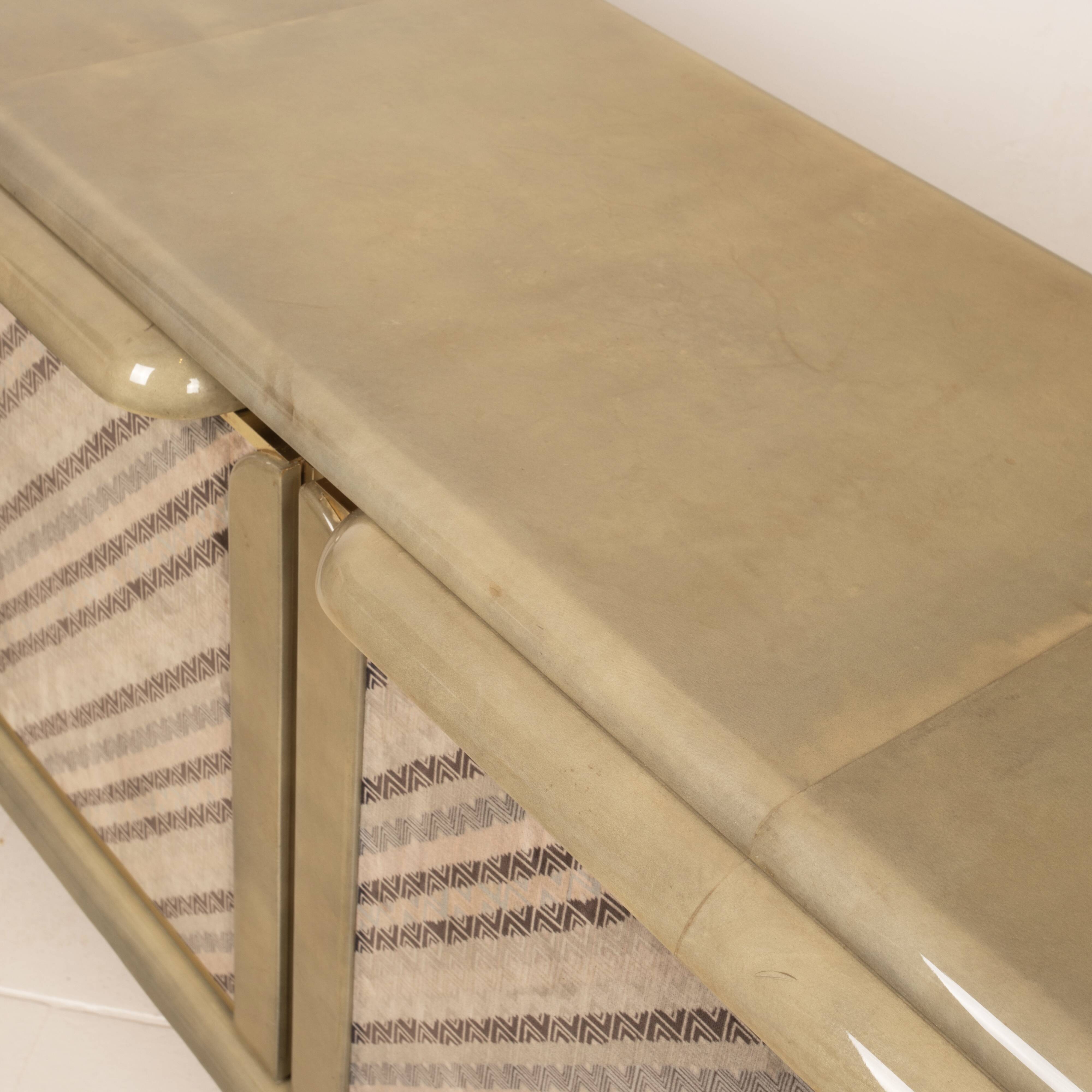 Sideboard in parchment and Missoni fabric by Angelo Mazzola for Salpol, 1980