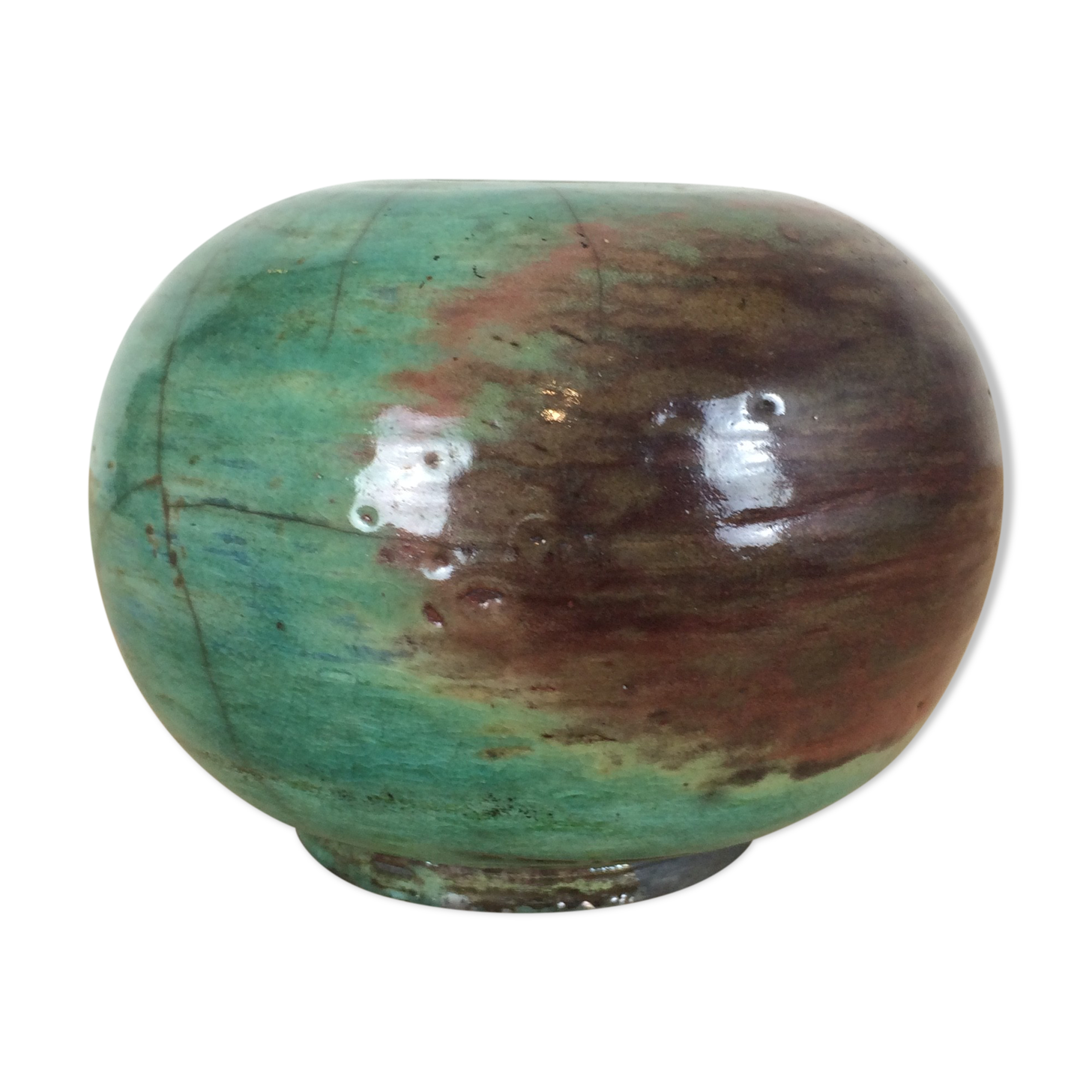 Vase raku ball pale green ceramic