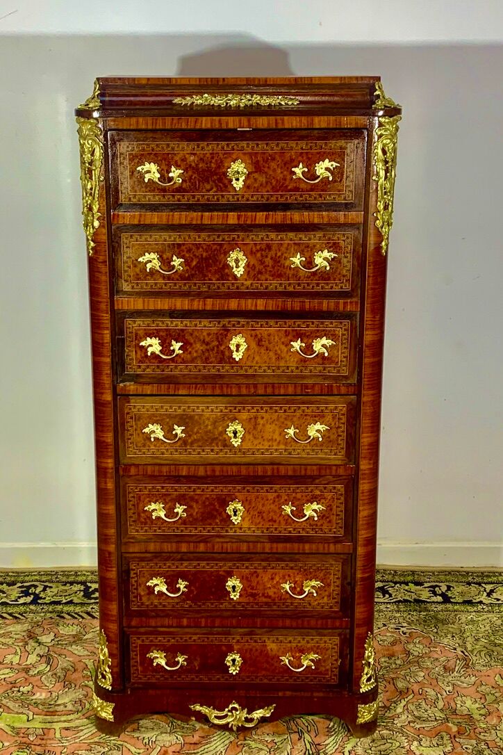 Secretary Napoleon in rosewood, violet wood and gilded bronzes.