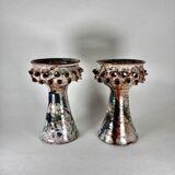 Pair of candle holders in vintage Danish ceramic 1970 signed