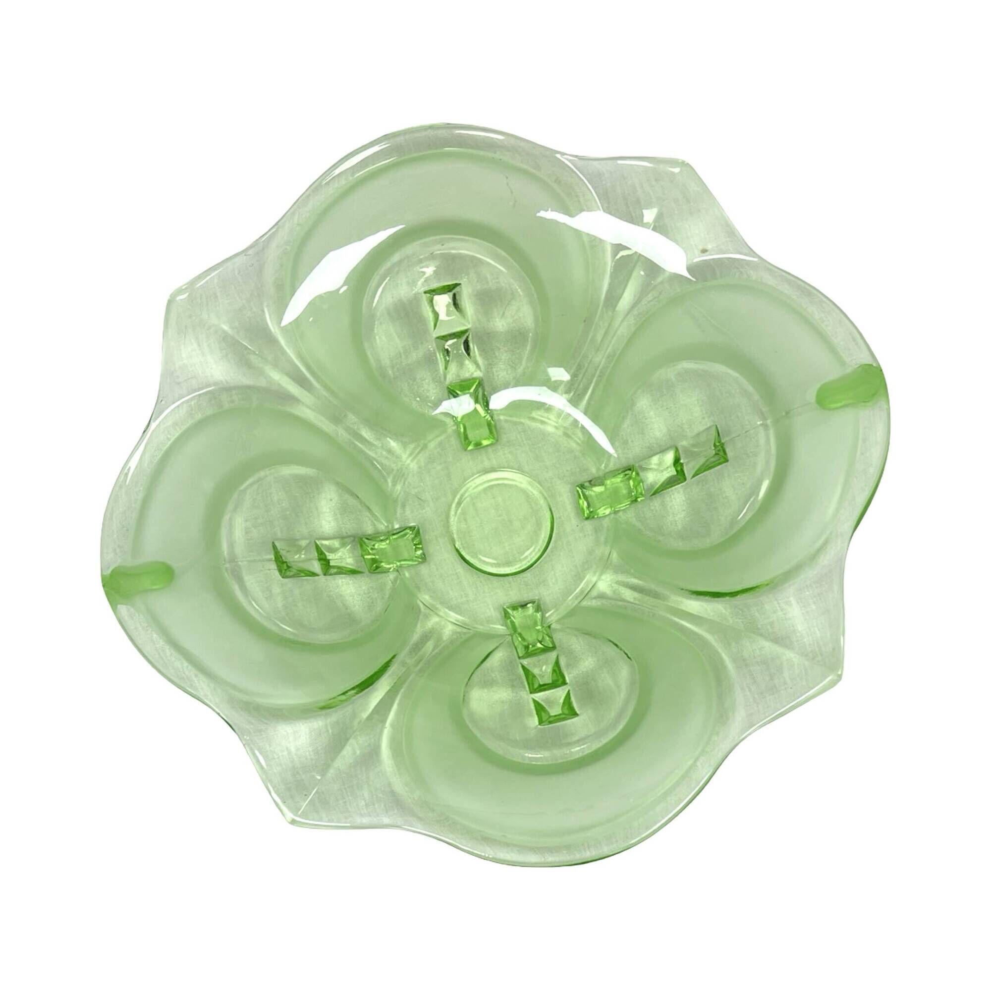Art Deco green glass jardinière/serving dish, Stölzle Hermanova Hut, 1930