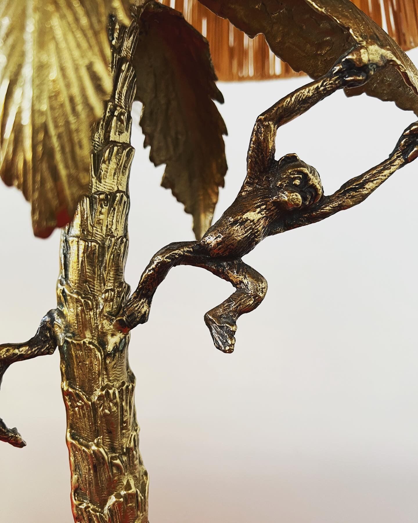 Table lamp gilded bronze palm tree and monkey