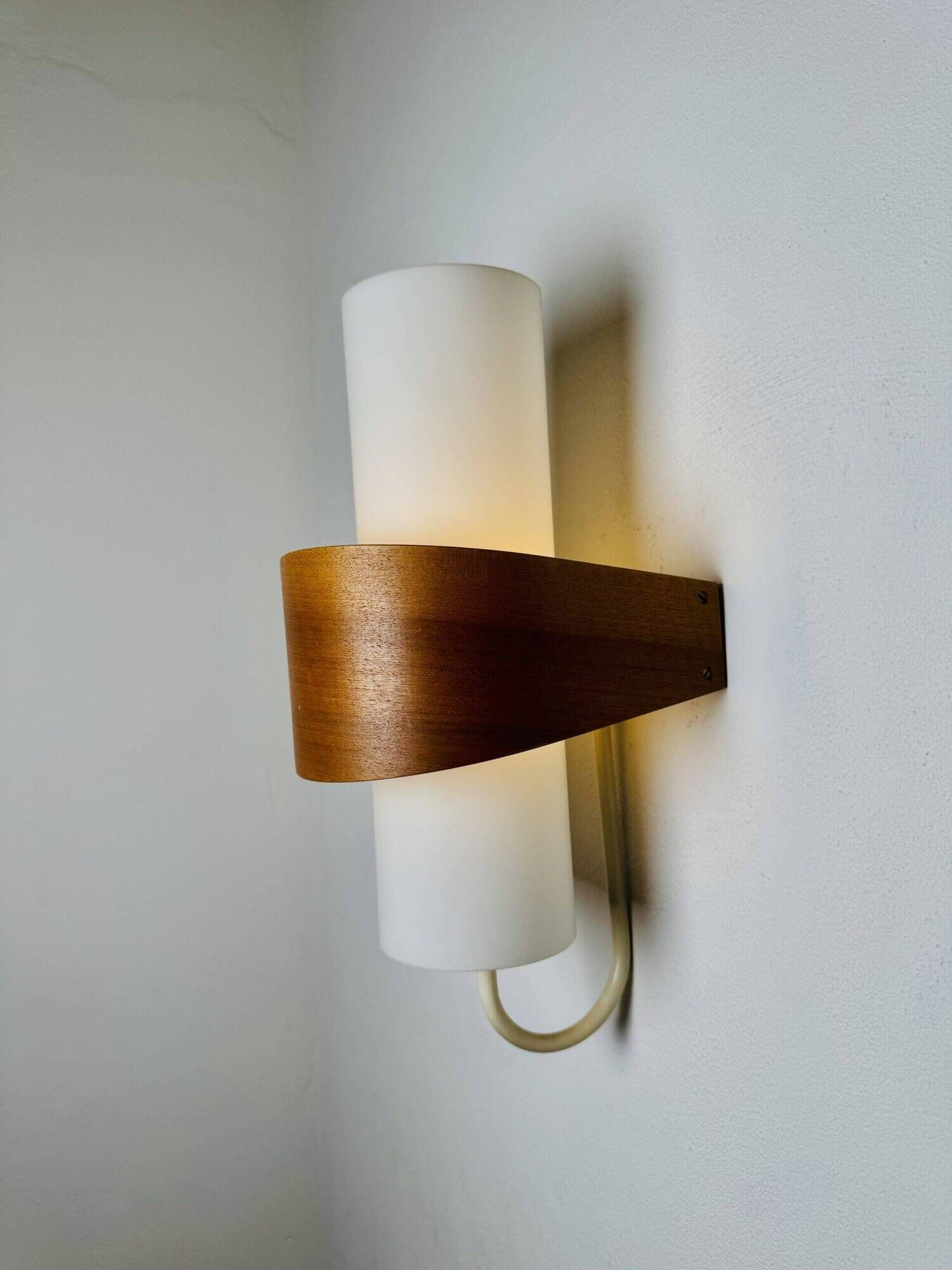 Nx40 Wall Lamp In Wood And Opal Glass By Louis Kalff For Philips, The Netherlands, 1950S