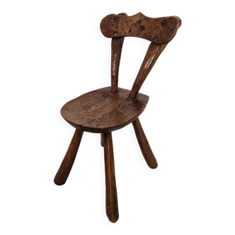 Chaise d'appoint rustique en chêne français, style Alexander Noll, années 1950