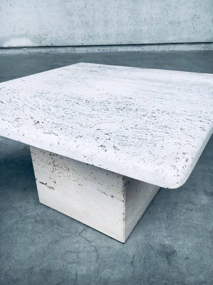 Italian Travertine Square Side End Table, 1970s, Set of 2