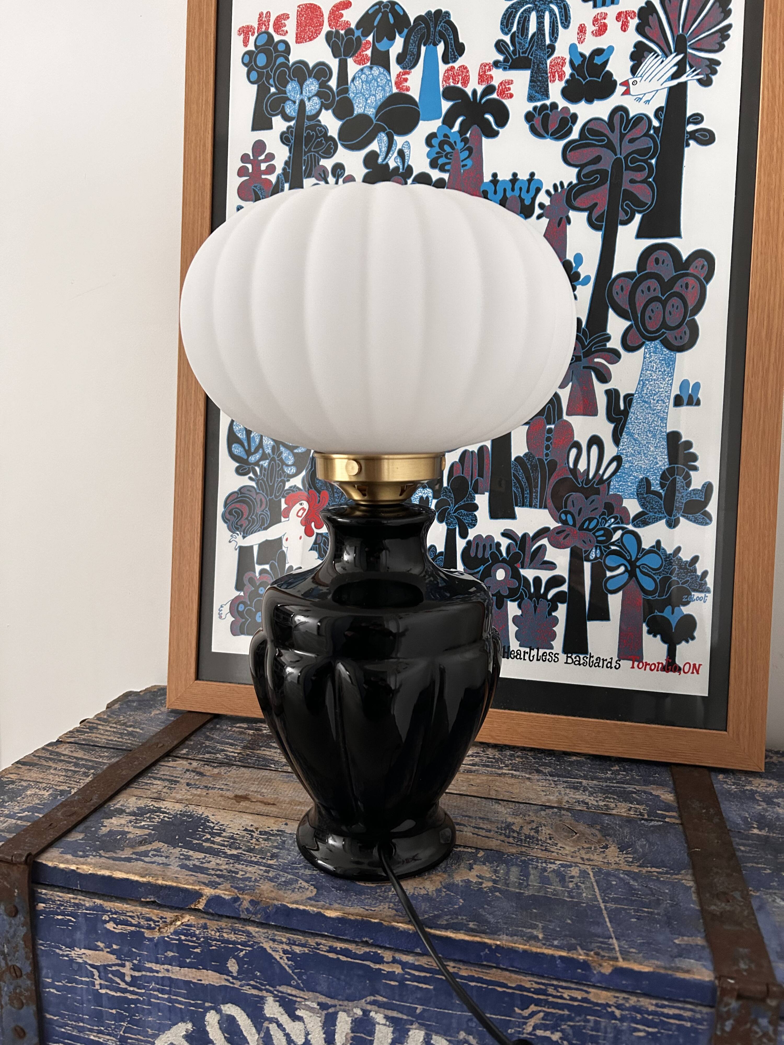 Vintage table lamp with pleated opaline shade