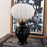 Vintage table lamp with pleated opaline shade
