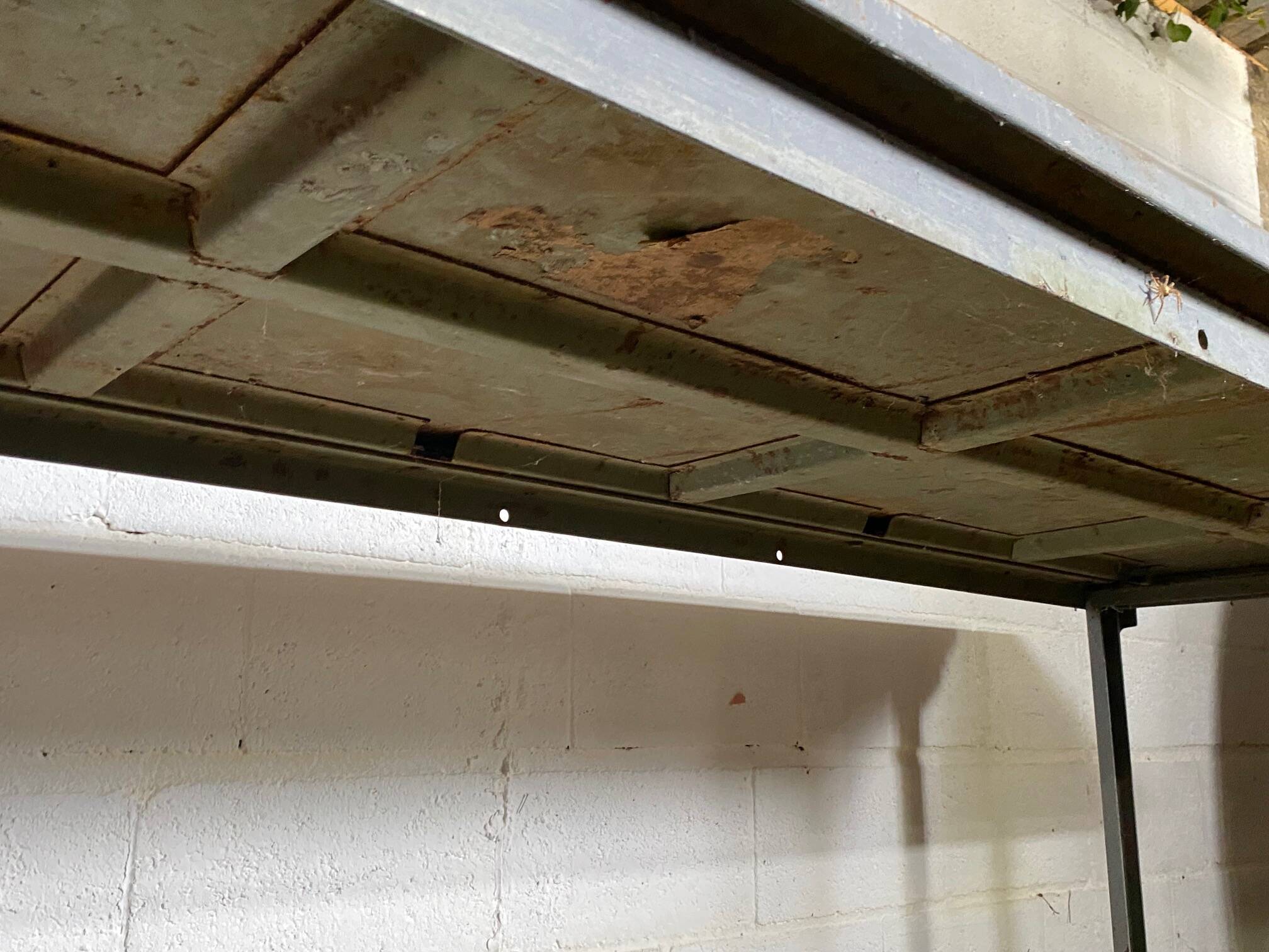 Vintage industrial gray metal dining table 1950