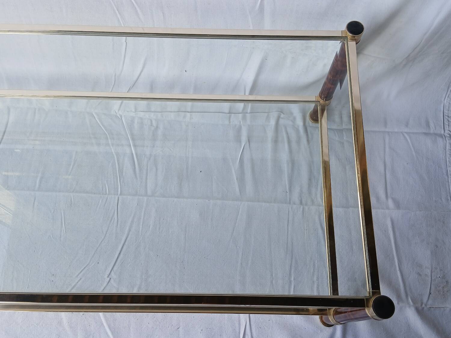 70s glass and brass coffee table