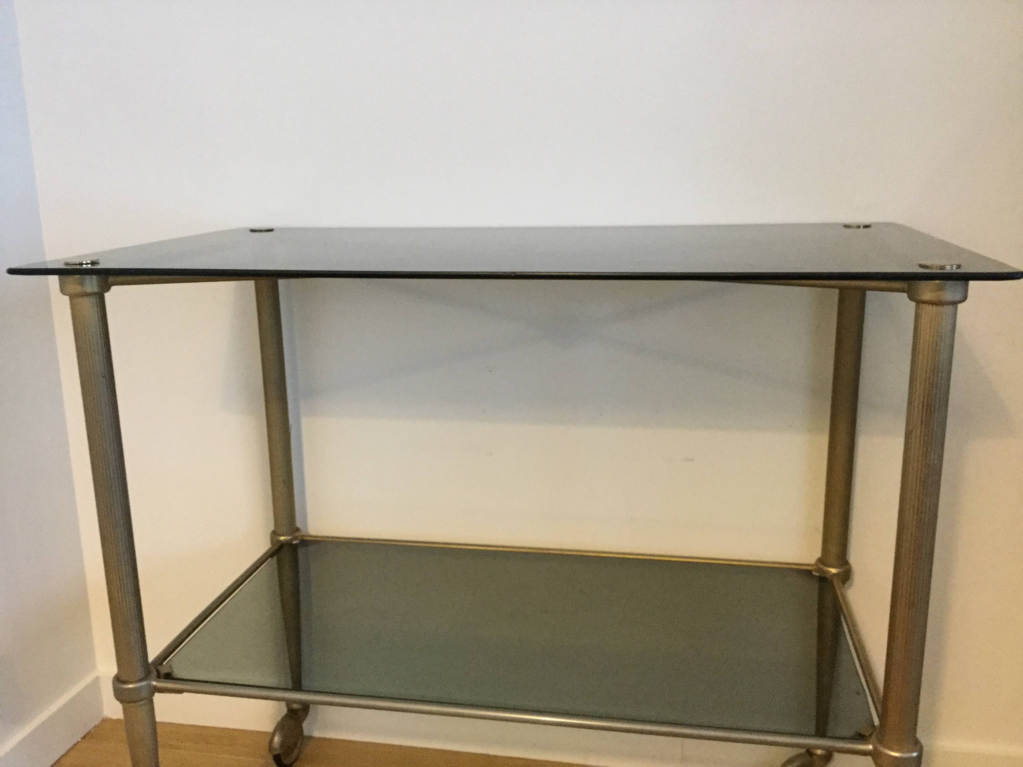 70s Furniture Glass and Brass Trolley on Wheels
