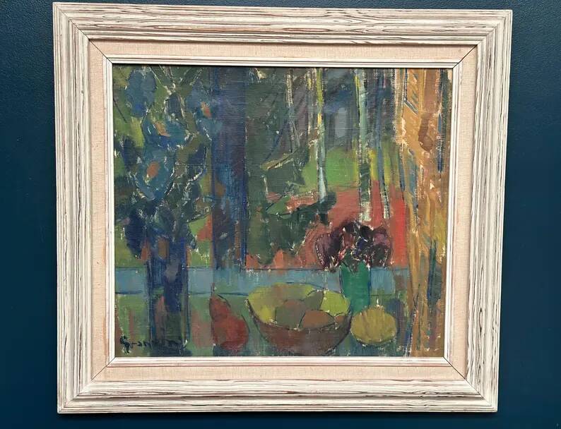 Original Swedish Oil on Canvas – "Still Life with Bowl of Fruit" by Svan Grandin – Signed – Vintage & Framed – 91 × 83 cm (35.8" × 32.7")