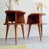 Pair of tripod bedside tables with compass feet
