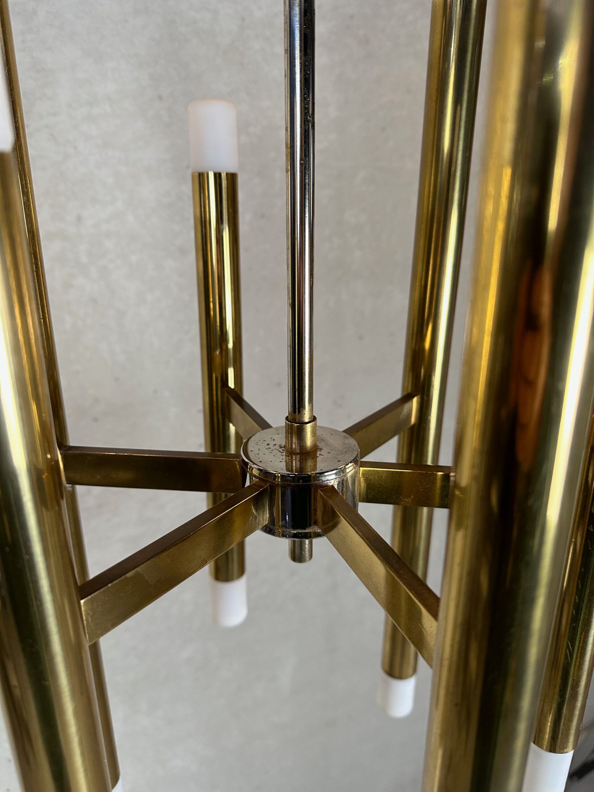 Vintage brass tubular Boulanger pendant lamp