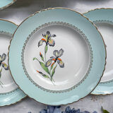 6 vintage white and green porcelain soup plates Iris Moulin des Loups "Sargosse" 1950s