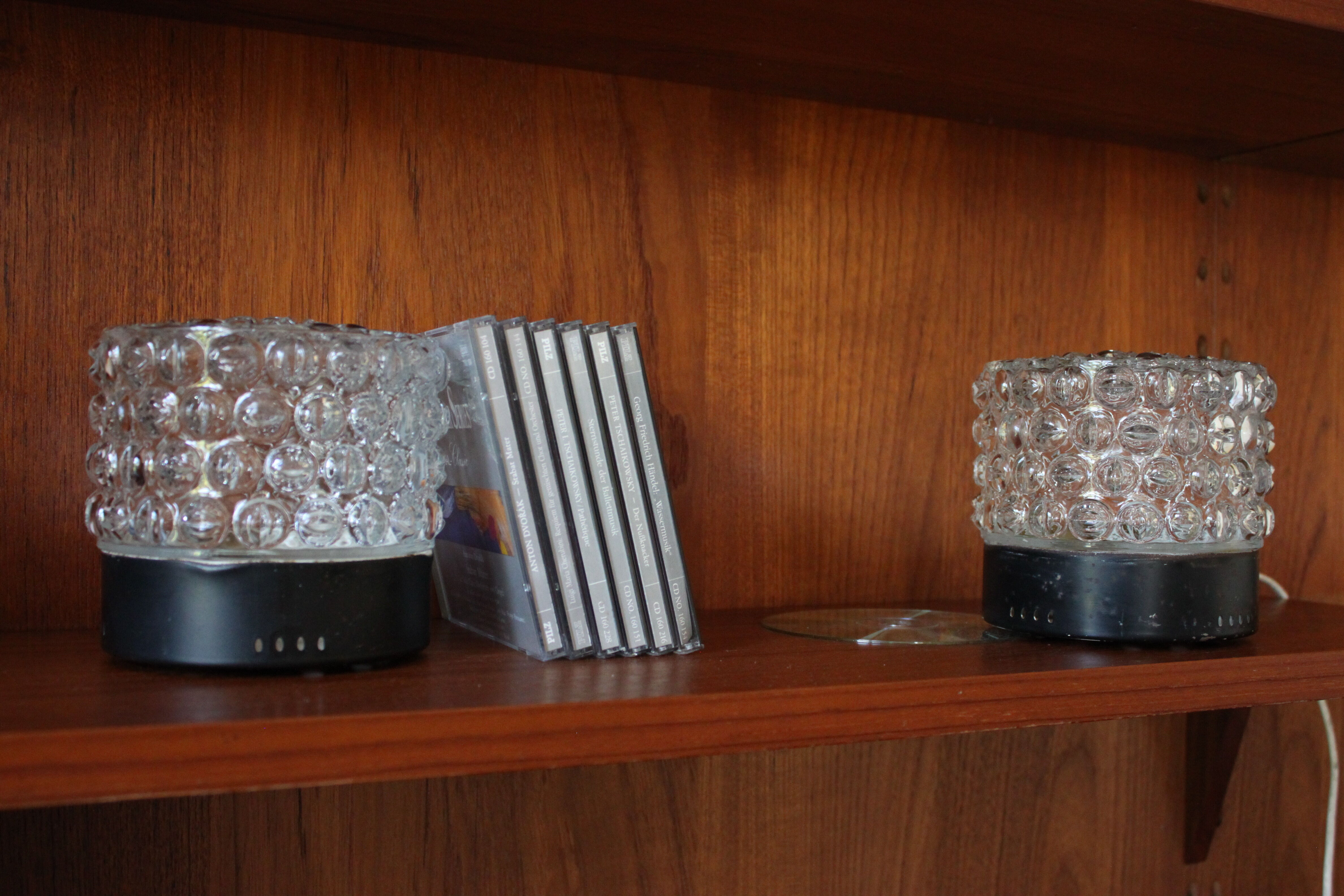 Pair of 1970 molded glass bedside lamps