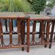 Nest of low tables in rattan, stackable.