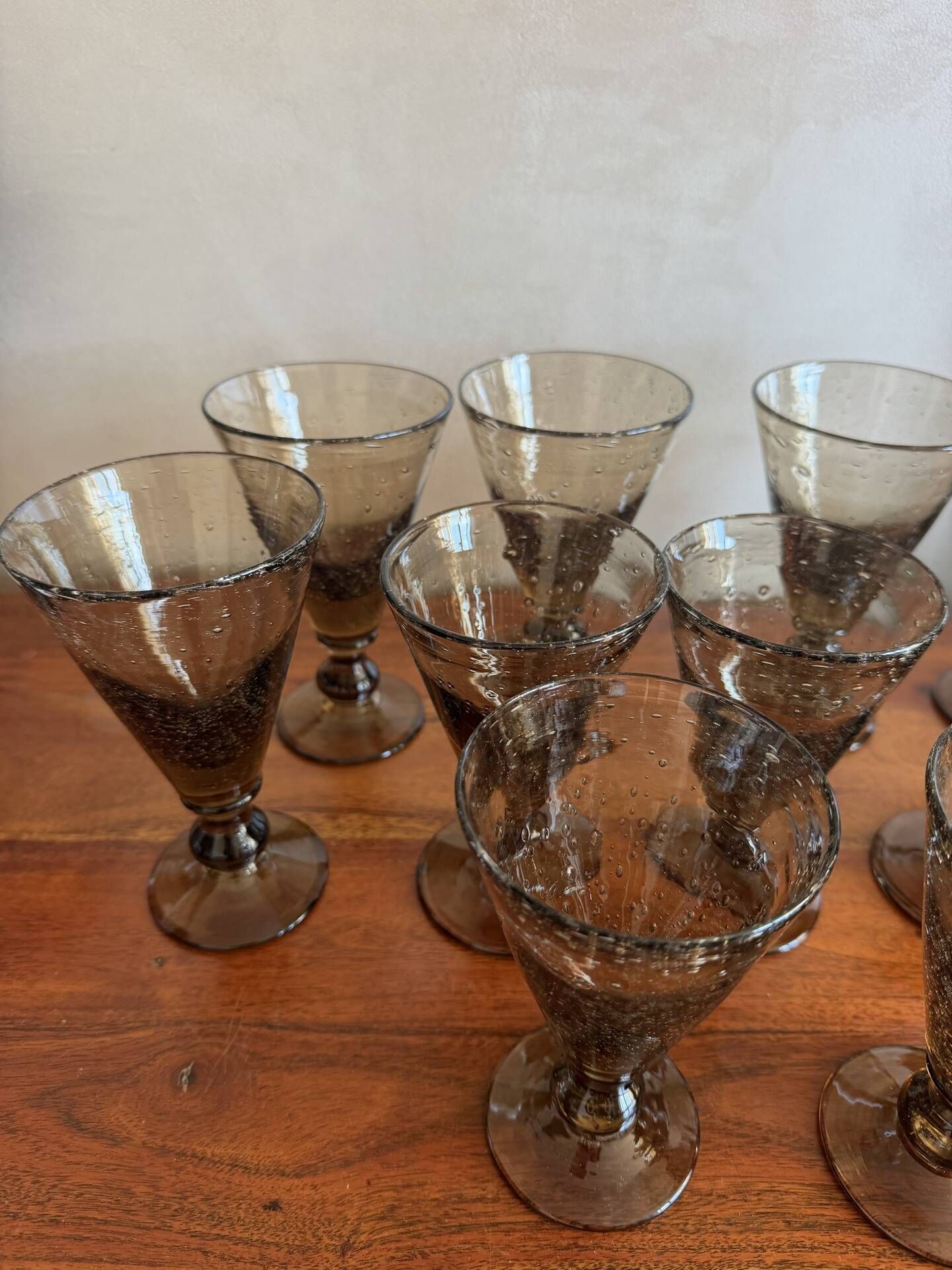 Set of hand-blown stemmed glasses