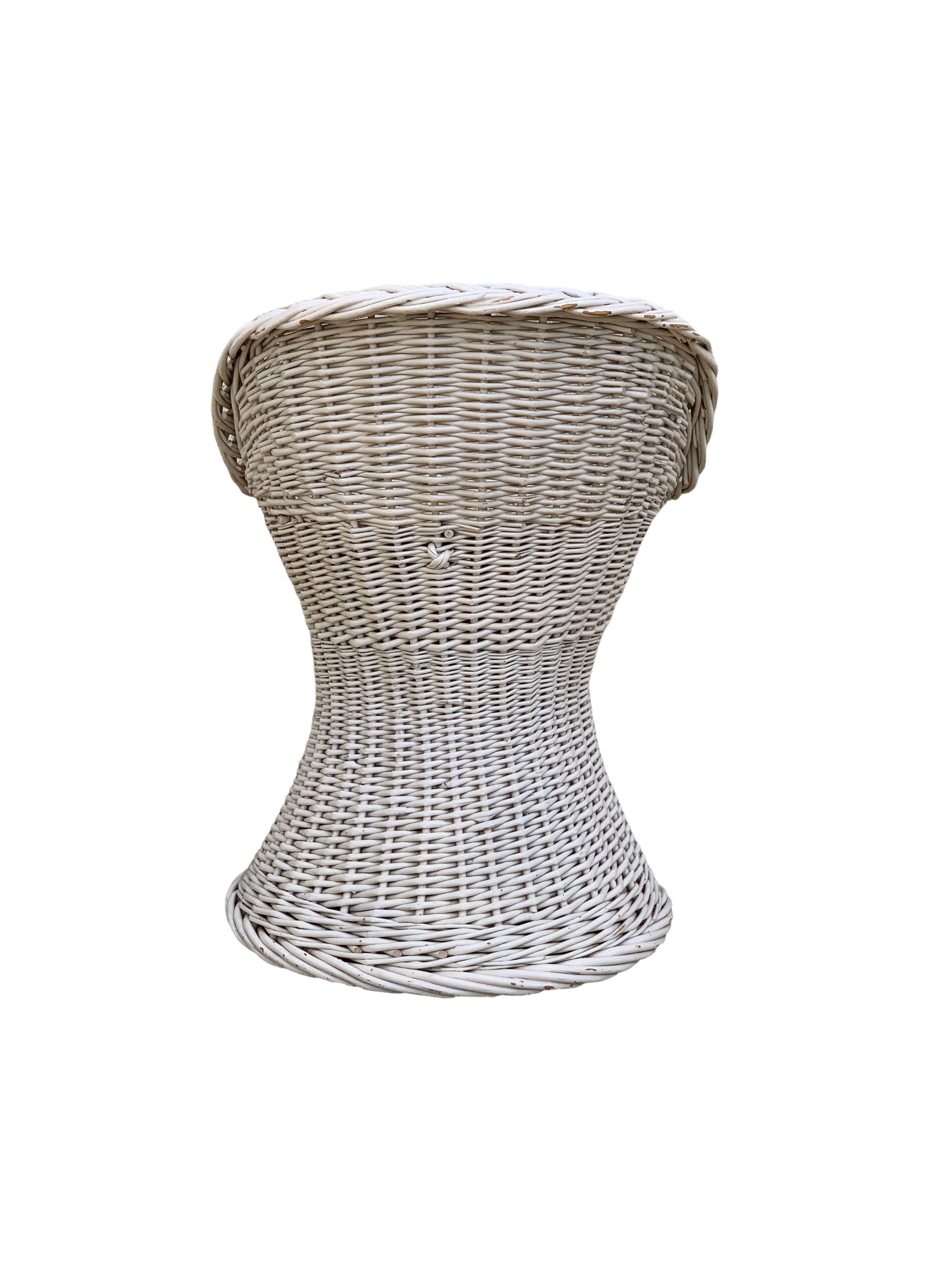 Vintage woven wicker stool 1950
