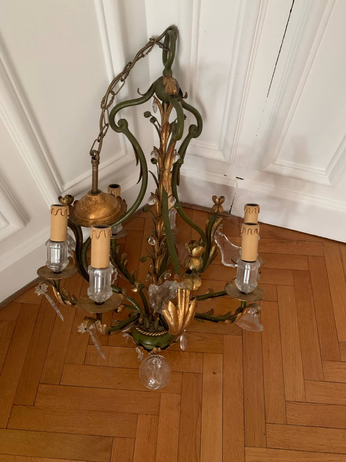 Gold and green crystal chandelier