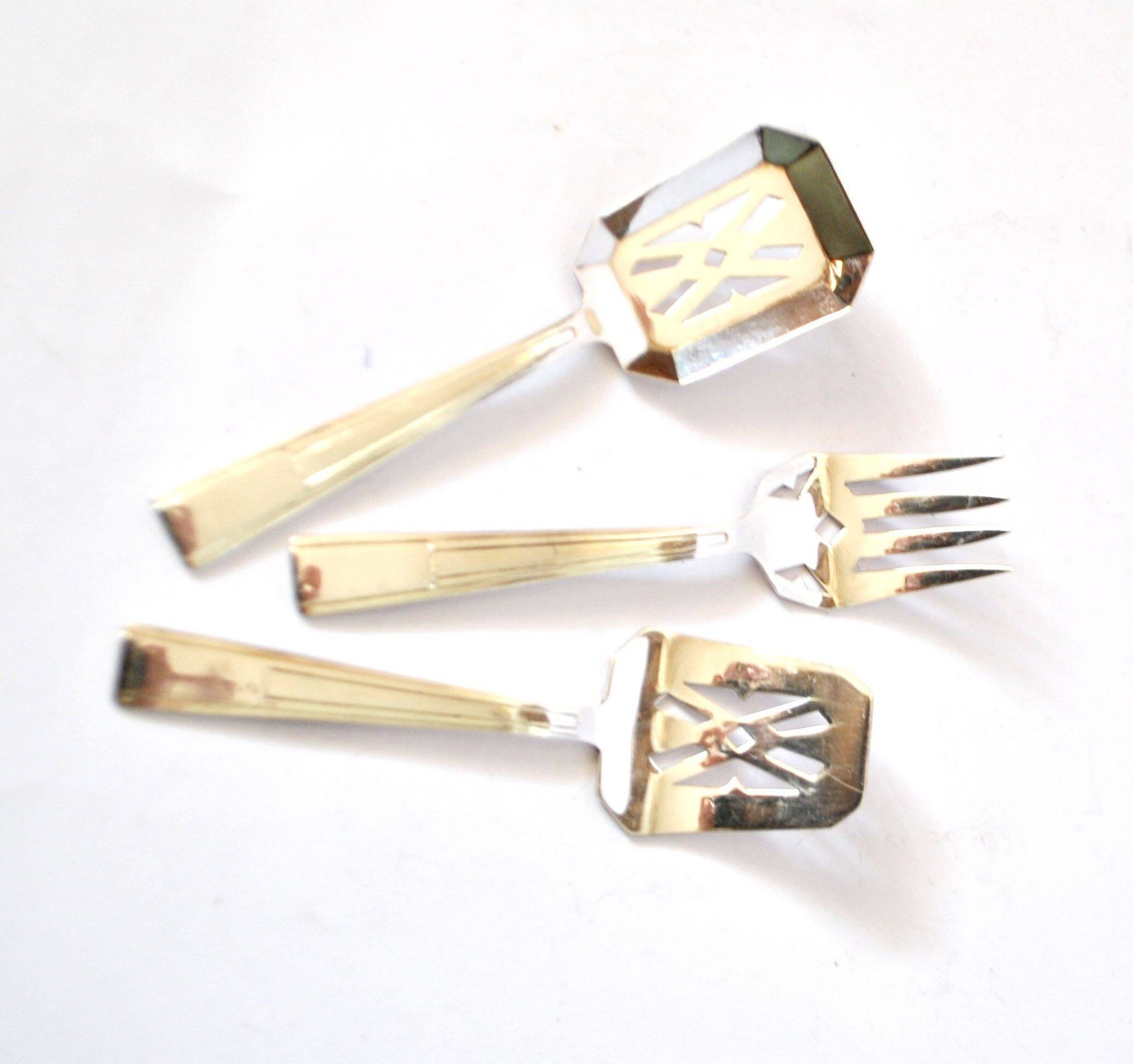 Lot de 3 couverts à mignardise dessert en argenterie moderniste 1950 RENEKA