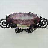 Centre de table, coupe à fruits Art Nouveau Muller Frères Luneville en pâte de verre et fer forgé