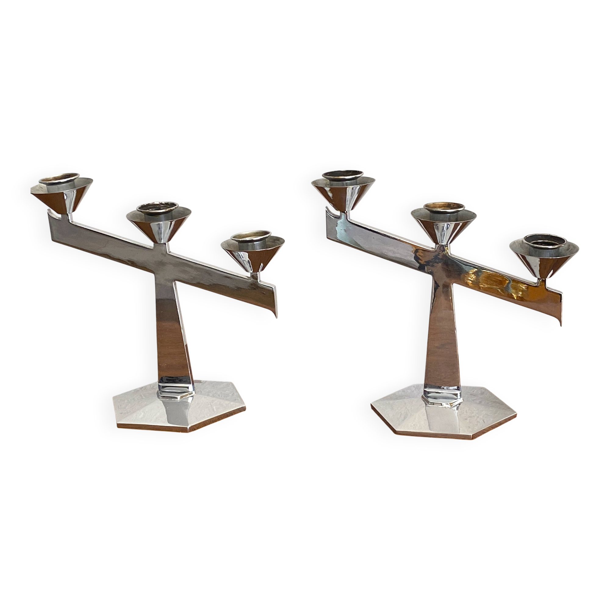 Pair of antique chrome candlesticks from the Art Deco period - in beautiful condition.