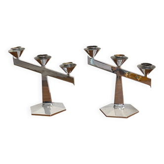 Pair of antique chrome candlesticks from the Art Deco period - in beautiful condition.