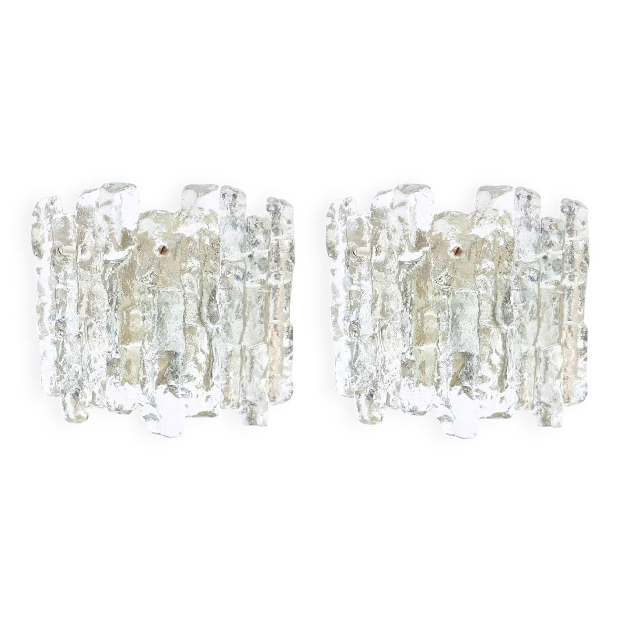 Pair Of Mid Century Ice Glass Wall Lamps From Kalmar Franken, Austria,1960s