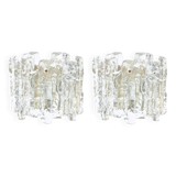 Pair Of Mid Century Ice Glass Wall Lamps From Kalmar Franken, Austria,1960s