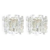 Pair Of Mid Century Ice Glass Wall Lamps From Kalmar Franken, Austria,1960s