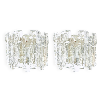Pair Of Mid Century Ice Glass Wall Lamps From Kalmar Franken, Austria,1960s